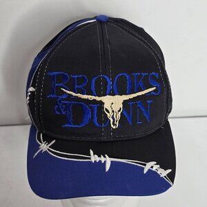 Vintage 90s Brooks & Dunn Blue Black Cattle Skull Barb Wire Snapback Hat Kudzu